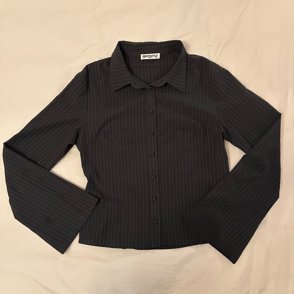 Princess Polly Black Pinstripe Button Down Shirt
